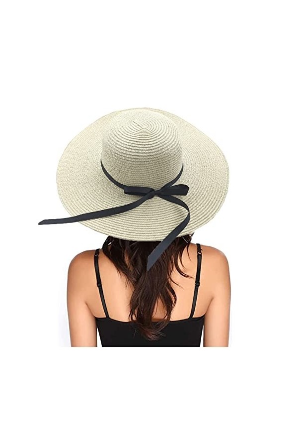 Eight Space Chapeau de Soleil pour Femme, Chapeau de Paille, Chapeaux dété Plage Cap, Chapeau de Paille Pliable à Large Bord