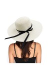 Eight Space Chapeau de Soleil pour Femme, Chapeau de Paille, Chapeaux dété Plage Cap, Chapeau de Paille Pliable à Large Bord