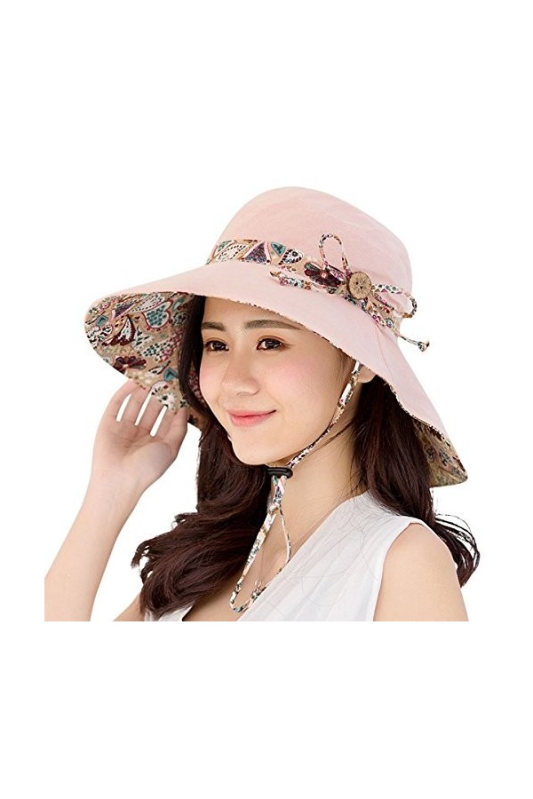 HAPEE Femme Capelines de Soleil Soleil Réglable Coton Large Bord Visière Eté Plage Voyage UPF UV