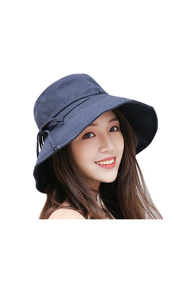 HAPEE Femme Capelines de Soleil Soleil Réglable Coton Large Bord Visière Eté Plage Voyage UPF UV