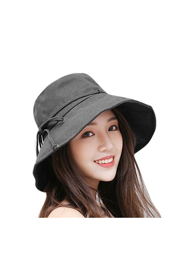 HAPEE Femme Capelines de Soleil Soleil Réglable Coton Large Bord Visière Eté Plage Voyage UPF UV