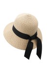 REETEE Femmes Chapeaux de Soleil UPF 50+ Ajustable Chapeau de Paille Plage Soleil Bord Large Beige 