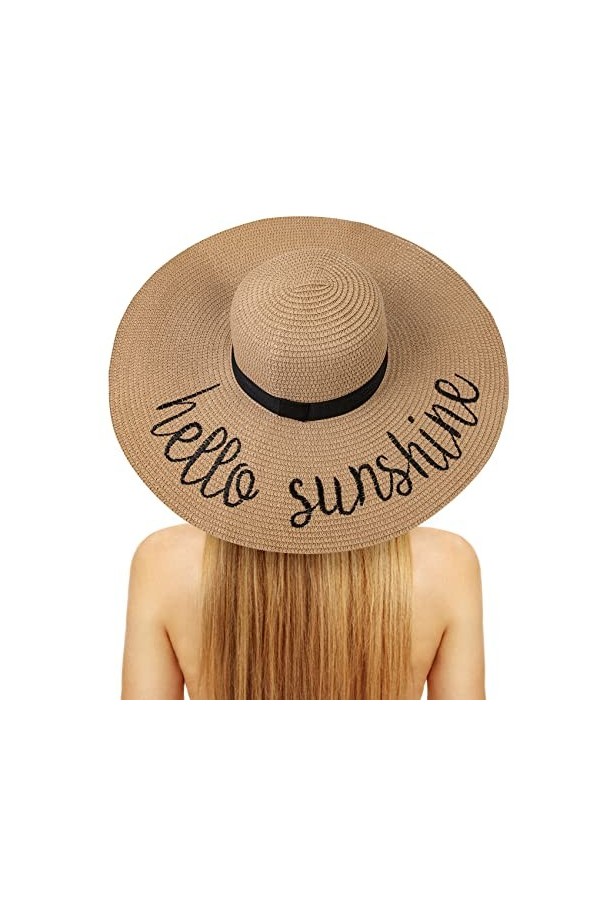 Chapeau Soleil Femme Chapeaux de Plage Pliables Brodés Chapeau de Paille Disquette Plage, Vacances, Croisière, Lune de Miel, 