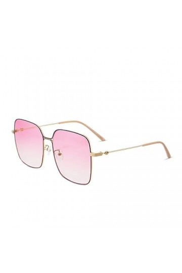 HCHES Lunettes de soleil surdimensionnées Lunettes de soleil à monture en métal pour femmes, rose, kaki, taille unique