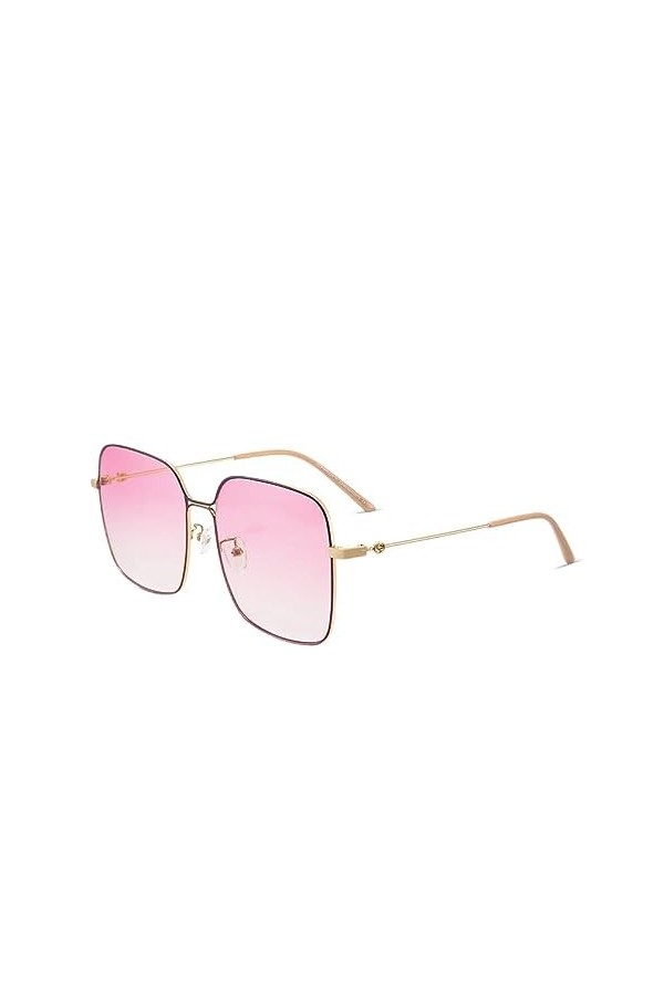 HCHES Lunettes de soleil surdimensionnées Lunettes de soleil à monture en métal pour femmes, rose, kaki, taille unique