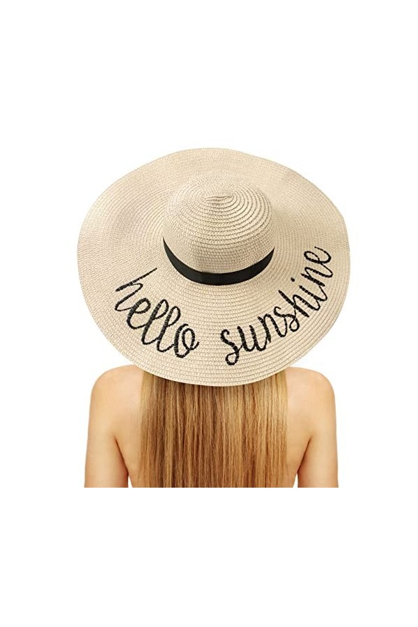 Chapeau Soleil Femme Chapeaux de Plage Pliables Brodés Chapeau de Paille Disquette Plage, Vacances, Croisière, Lune de Miel, 
