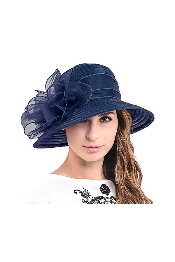 HISSHE Ascot Derby Bowler Église Capelines Robe Partie Chapeaux S051 Marine 