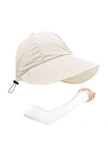 1pcs Chapeau Pare-Soleil Femme Beige avec 1 Paire De Manches De Protection Solaire, Chapeau De Plage De Protection Solaire, C