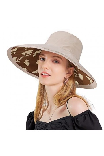 TAGVO Chapeau de Soleil à Large Bord Extérieur, Femmes Pliable Chapeau De Soleil Large Bord Seau Chapeaux Pêche en Plein Air 