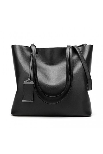 Coolives Tote Sac Cabas en Cuir PU pour Femme Verticale Sacs à Main portés épaule avec Bandoulière Damas Noir