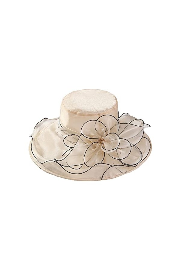 YUEMING Chapeau de Mariage Femme Capeline Chapeau de Soleil Pliable Organza Casquette Chapeau dEglise Cérémonie de Bibi Fasc