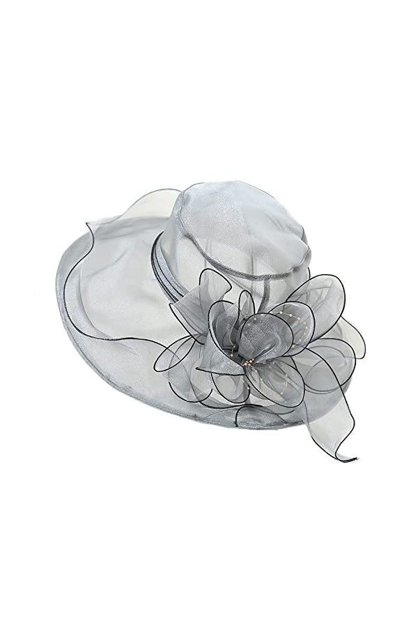 YUEMING Chapeau de Mariage Femme Capeline Chapeau de Soleil Pliable Organza Casquette Chapeau dEglise Cérémonie de Bibi Fasc