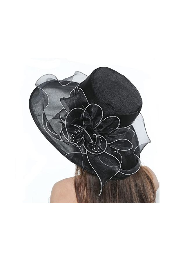 YUEMING Chapeau de Mariage Femme Capeline Chapeau de Soleil Pliable Organza Casquette Chapeau dEglise Cérémonie de Bibi Fasc