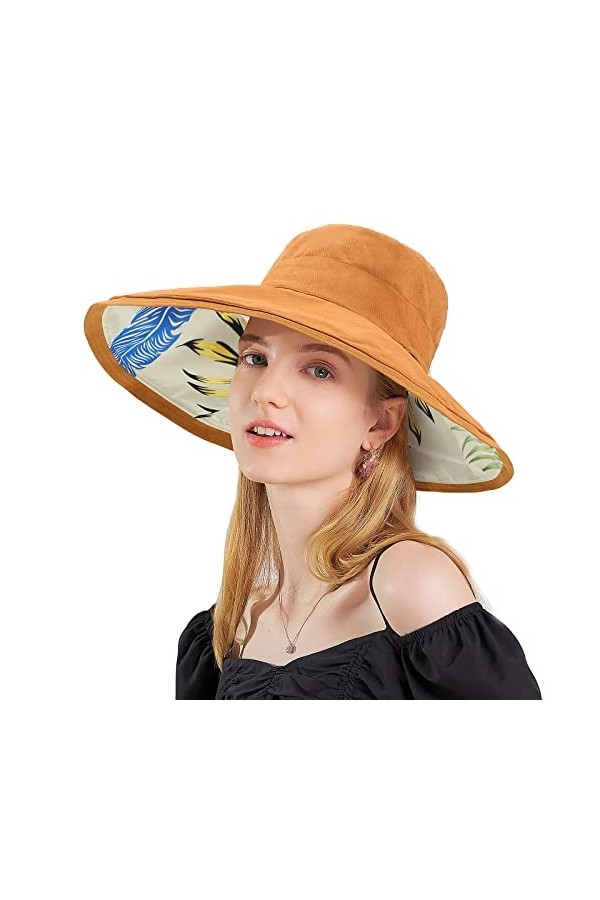TAGVO Chapeau de Soleil Femme Chapeau Dété, Capelines de Soleil en Coton pour Femme Sangle de Menton, Paille à Larges Bords 