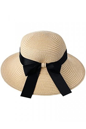 Geyoga Capeline en Paille Pliable Large Bord avec Nud Papillon UPF 50 pour Été Plage