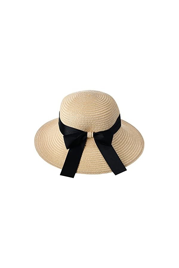 Geyoga Capeline en Paille Pliable Large Bord avec Nud Papillon UPF 50 pour Été Plage