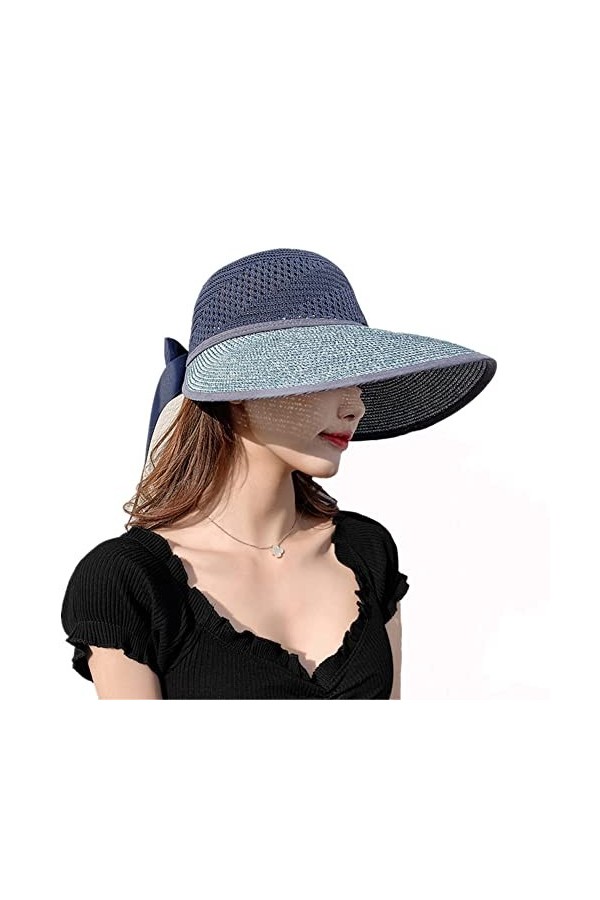 Femme Casquette Visière Été Capeline Respirant Chapeau de Paille Large Bord Protection Solaire Chapeau de Soleil Plage Réglab