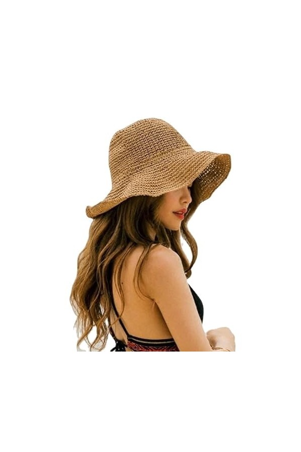 N/A/A Chapeau de Paille Pliable pour Femme - Visière dété - Chapeau de Plage - Chapeau dété WILVIKERILI