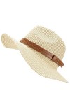 QH-Shop Chapeau de Paille Femme Pliable Chapeau de Soleil à Bord Large Protection UV Hat avec Bracelet en PU Cuir pour Voyage