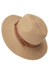 QH-Shop Chapeau de Paille Femme Pliable Chapeau de Soleil à Bord Large Protection UV Hat avec Bracelet en PU Cuir pour Voyage
