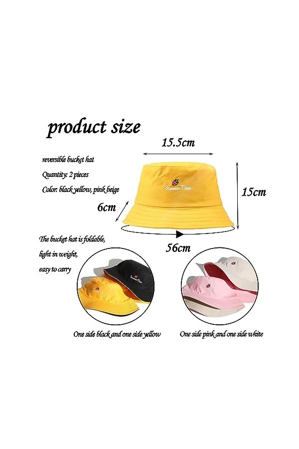 TAFACE Lot De 2 Chapeaux Seau Réversibles, Chapeau De Soleil De Plage Pliable, Chapeau De Soleil Unisexe, Adapté pour La Pêch