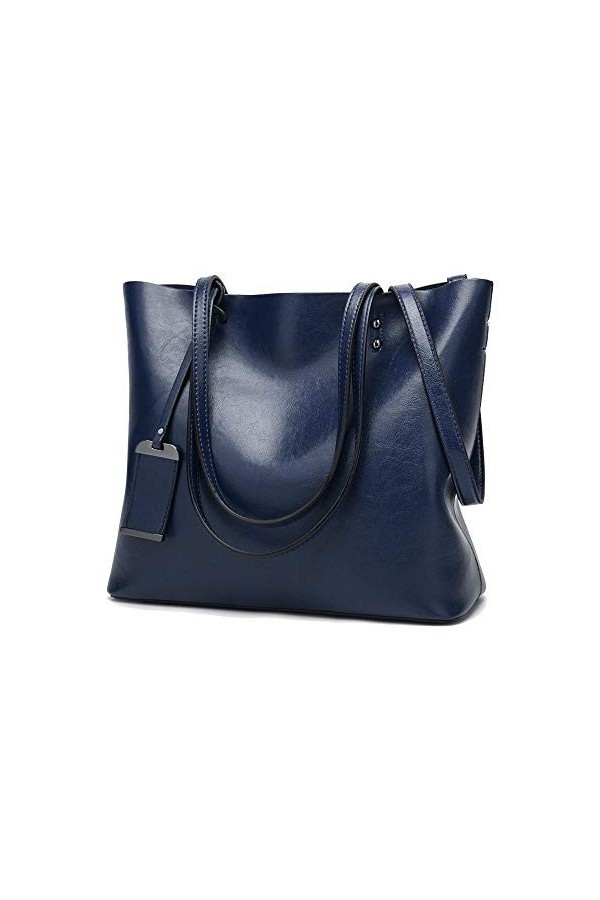 Coolives Tote Sac Cabas en Cuir PU pour Femme Verticale Sacs à Main portés épaule avec Bandoulière Damas Noir