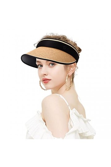 GLAITC Chapeau de Soleil, Bord Large Chapeau de Paille Pliable Chapeau Visière Chapeau Ete Grand Brim Chapeau Anti UV Plage C