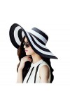 Chapeau de plage à rayures pour femme - Chapeau de paille pliable à large bord - Chapeau dété à rayures noires et blanches