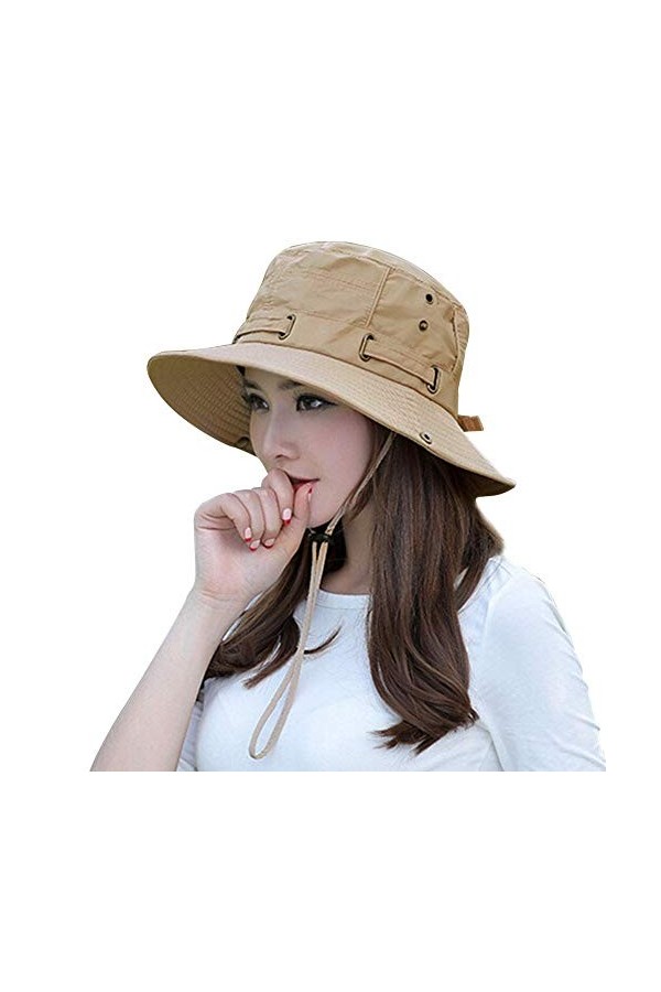 Unisexe Chapeau de Seau Été Printemps Chapeau de Soleil Anti-UV Respirant Chapeau de Pêche Réglable Capeline de Plage Pliable