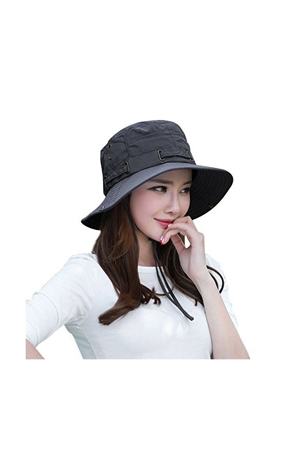 Unisexe Chapeau de Seau Été Printemps Chapeau de Soleil Anti-UV Respirant Chapeau de Pêche Réglable Capeline de Plage Pliable