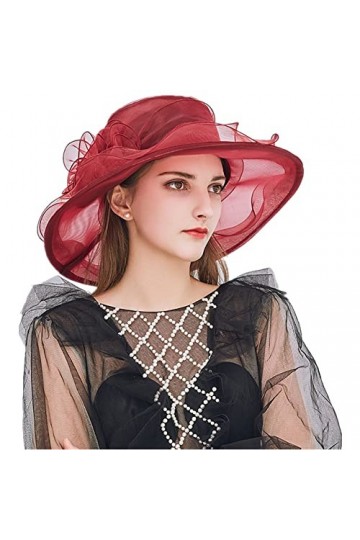 Chapeau de Soleil en Organza Femme Chapeau de Mariage Elégant Capeline Large Bord Anti-UV Chapeau déglise Cérémonie Pliable 