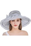 Chapeau de Soleil en Organza Femme Chapeau de Mariage Elégant Capeline Large Bord Anti-UV Chapeau déglise Cérémonie Pliable 