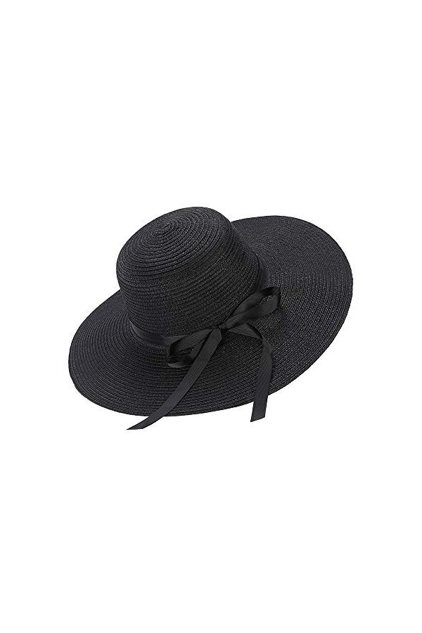 Moxamo Chapeaux de Soleil Chapeau dété pour Femmes, Chapeau Large, Bord Large, Paille, Pliable, nœud Papillon, Protection UV