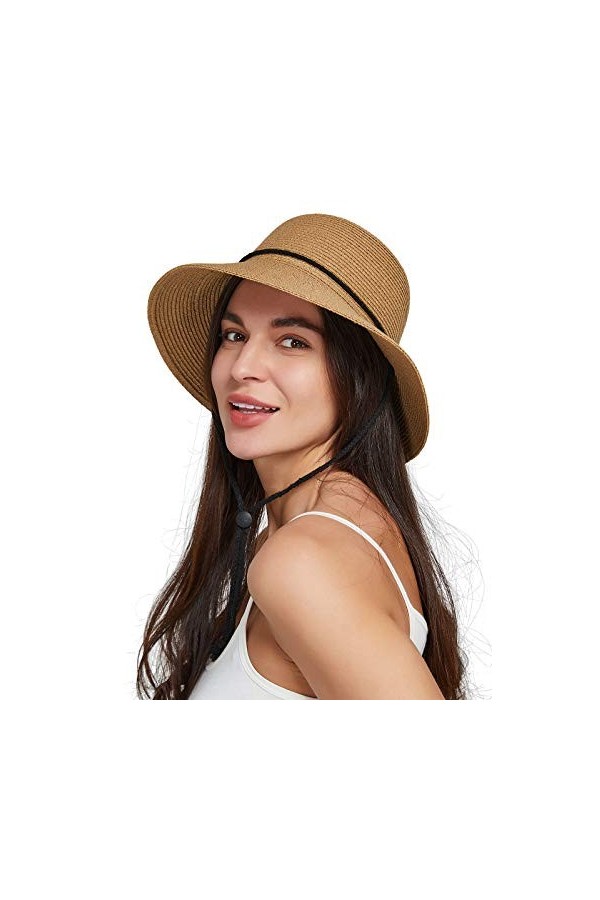Gisdanchz Chapeau Femme Paille Ete Capeline Femme De Soleil Été Anti UV Chapeau de Plage Pliable Casquette Sun Bucket Hat pou