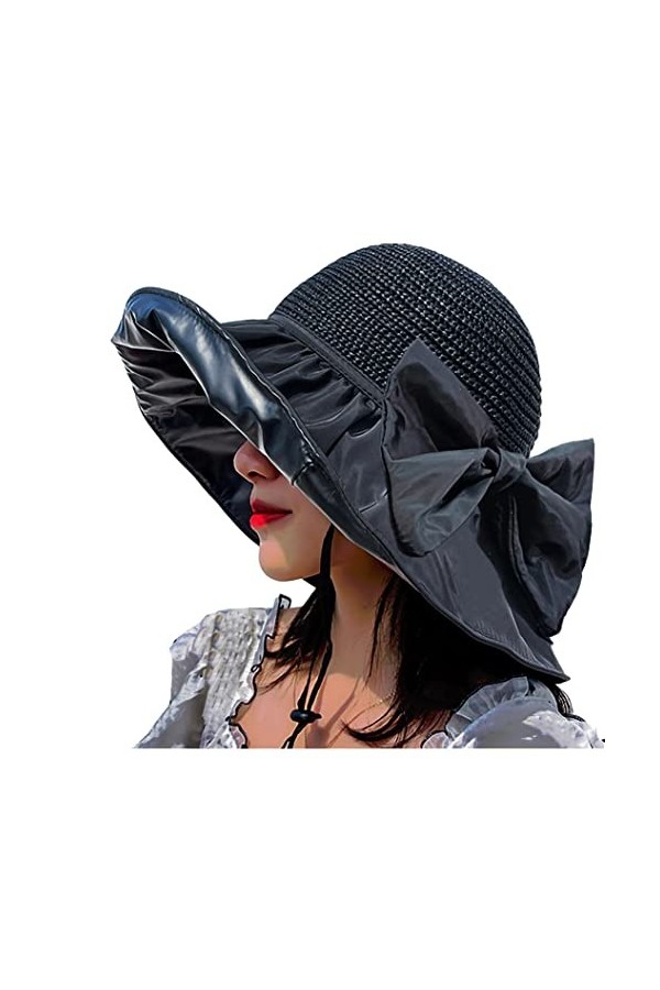 HEYANN Chapeau de Plage Femme, Chapeau de Soleil à Large Bord pour Femmes Chapeau dété Pliable UPF 50 + avec lanière Coupe à