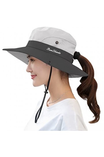 Muryobao Chapeau de soleil pour femme - Protection UV - Pliable - En maille - Large bord - Beige