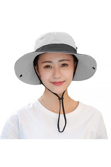 Muryobao Chapeau de soleil pour femme - Protection UV - Pliable - En maille - Large bord - Beige