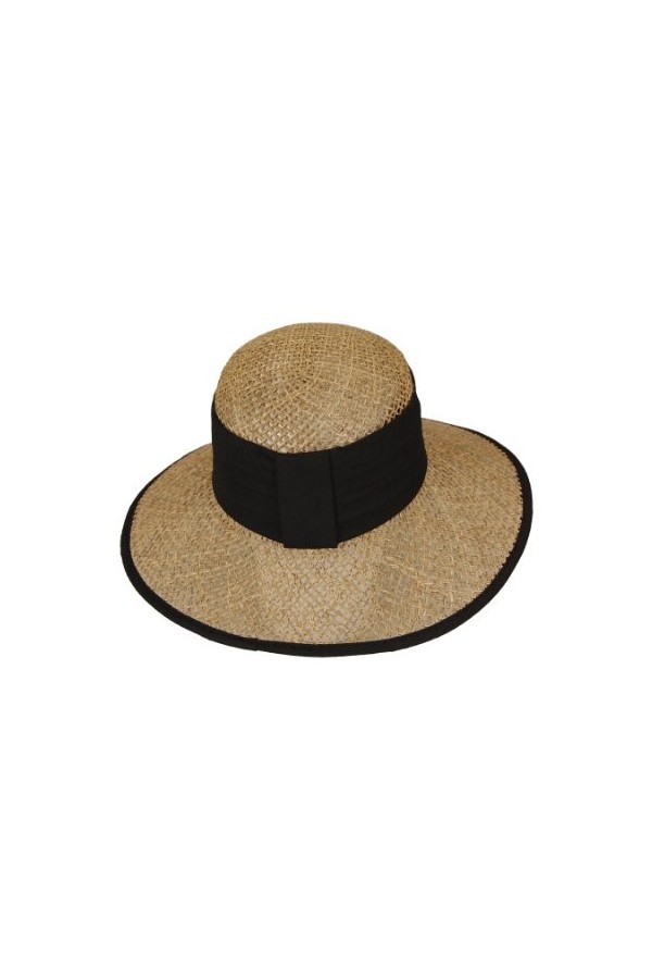 Seeberger 368513 - Chapeau de soleil - Uni - Femme - Beige Natur/Schwarz 9010 - Medium Taille fabricant: Orig 