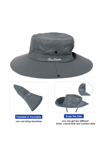 Chapeau de soleil pour femme - Protection UV UPF 50+ - Pour femme avec trou pour queue de cheval - Pliable - Large bord - Mai