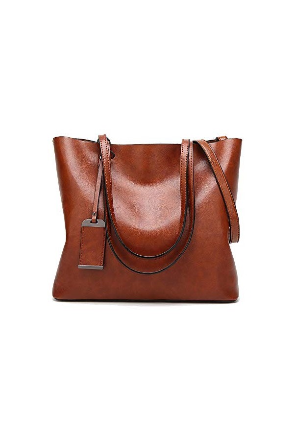 Coolives Tote Sac Cabas en Cuir PU pour Femme Verticale Sacs à Main portés épaule avec Bandoulière Damas Noir