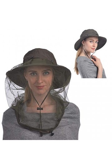 USHAKE Chapeau de safari avec moustiquaire dissimulée, Chapeau en filet vert ., taille unique