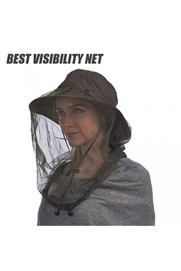 USHAKE Chapeau de safari avec moustiquaire dissimulée, Chapeau en filet vert ., taille unique