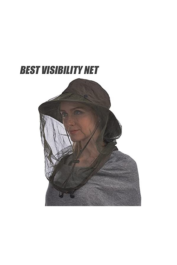 USHAKE Chapeau de safari avec moustiquaire dissimulée, Chapeau en filet vert ., taille unique