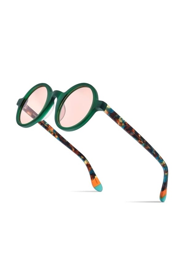 HCHES Lunettes de soleil polarisées en acétate mat UV400 hommes rétro vintage cercle grandes lunettes de soleil rondes femmes