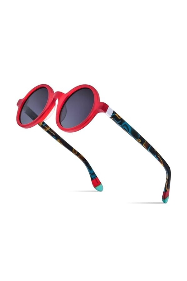 HCHES Lunettes de soleil polarisées en acétate mat UV400 hommes rétro vintage cercle grandes lunettes de soleil rondes femmes