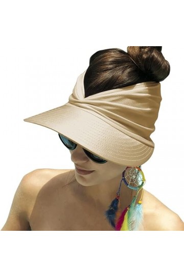 Mukeyo Chapeau pare-soleil pour femme à large bord - Protection UV - Visière pliable pour queue de cheval - Casquette de plag