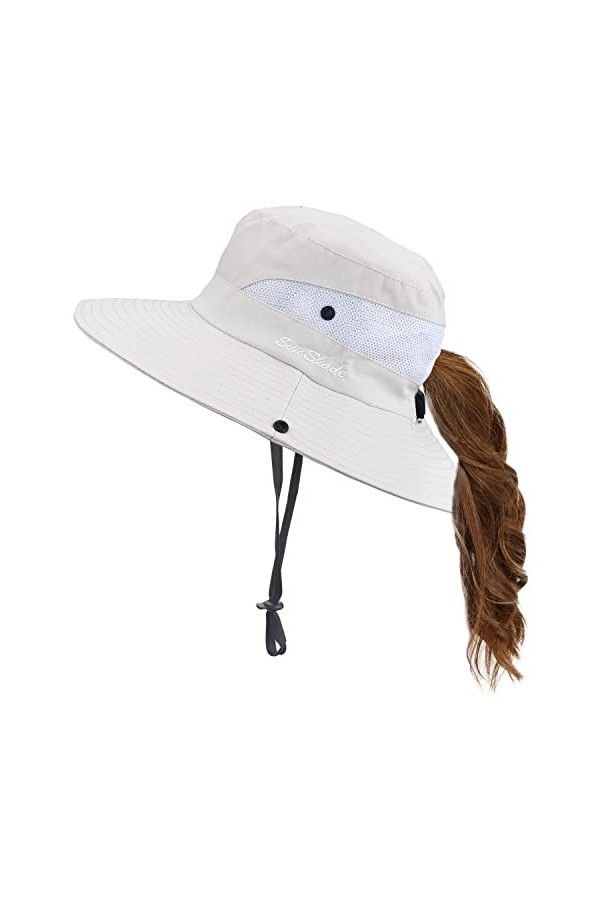 Chapeaux de soleil queue de cheval pour femme, chapeau de pêche à large bord pliable, chapeau de plage, chapeau de protection