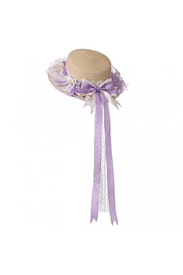 COSDREAMER Chapeau de Paille avec nœud en Dentelle pour Filles et Femmes Violet 