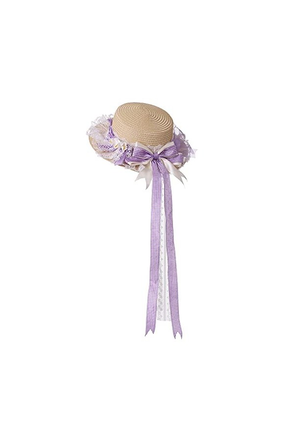 COSDREAMER Chapeau de Paille avec nœud en Dentelle pour Filles et Femmes Violet 