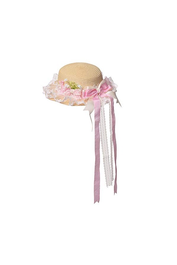 COSDREAMER Chapeau de Paille avec nœud en Dentelle pour Filles et Femmes Violet 